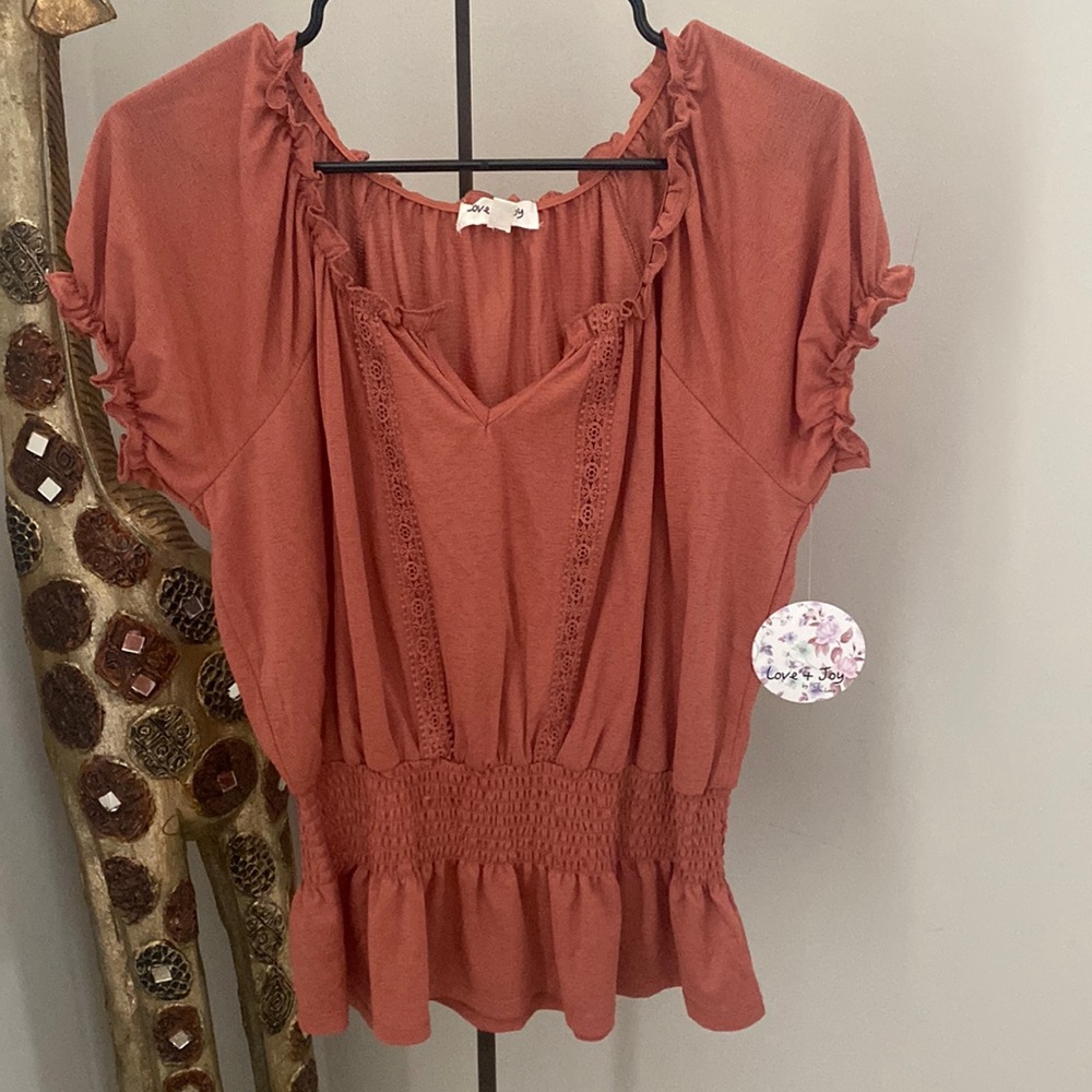 Jolie Joy by FCT Womens Brick Orange NWT Keyhole Peplum Top Francesca Large L